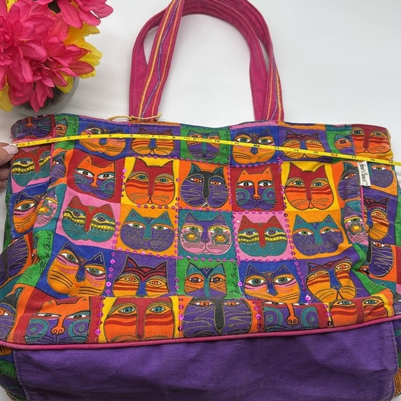 Laurel Burch Large Colorful Cat Tote Bag with Sequins TOT7196 - Picture 7 of 11